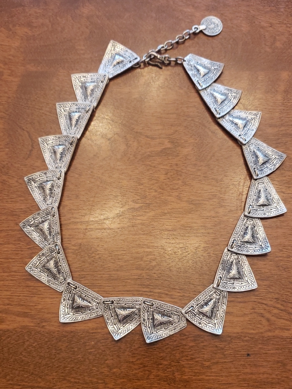 Engraved Silver-Tone Geometric Triangle Necklace - Size: 18-20"